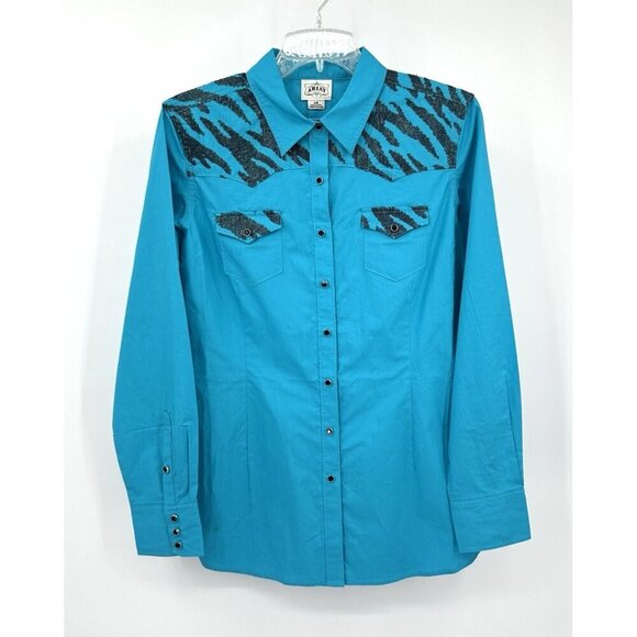 Ariat Tops - NEW ARIAT MATTIE shirt top blouse long sleeve western zebra sequins blue L